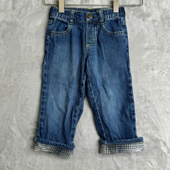 Gymboree Toddler Jeans 2T Dark Wash Gray Blue Flannel Hem Elastic Waist Boy Baby - Picture 1 of 6